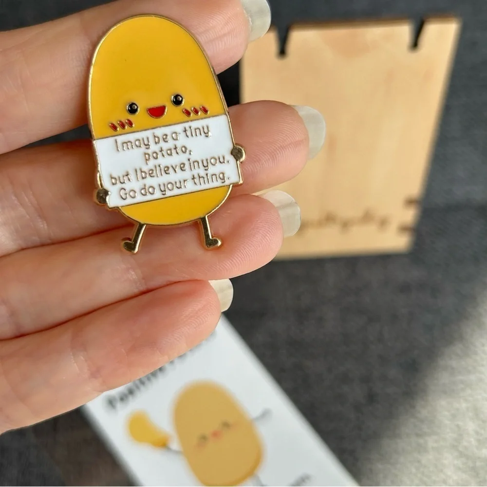 POSITIVE POTATO Brooch Pin + Affirmation Card Set, Yellow, Gold